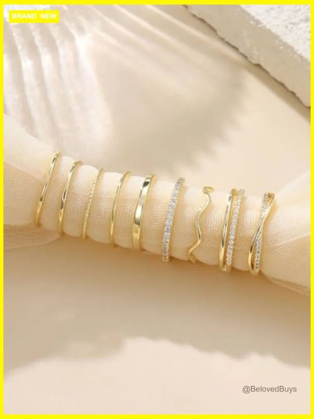 Open Adjustable Stackable Ring Set - 9 Piece Gold Plated Rings